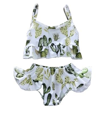 China Polyester/Cotton Tie Dye Print Kids Swimwear High Waist Ruffle Babies Summer Swimsuit Bikini Two Piece Set for sale