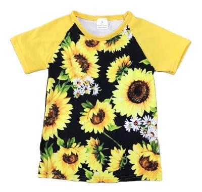 China Hot Selling Polyester / Cotton Kids Clothes Wholesale Sunflower Lovely Short Sleeves And Animated Baby Clothing for sale