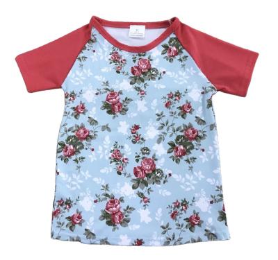 China Hot sale milk silk kids clothing wholesale kids T-shirt rose printing style children's pastoral clothing for sale