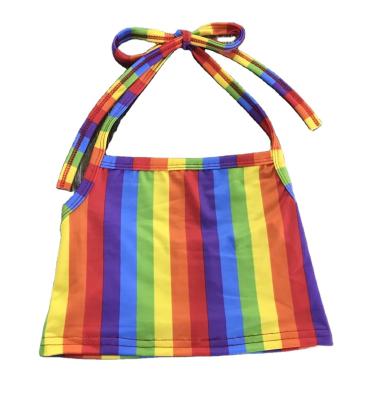 China Wholesale Polyester/Cotton 2021 Summer New Rainbow Striped Shoulder Tie Upper Babies Children's Clothing for sale