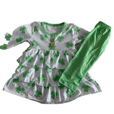 China Polyester/cotton ST.patrick's day hot autumn/winter girls new long sleeve green lucky four-leaf clover costume wholesale for sale