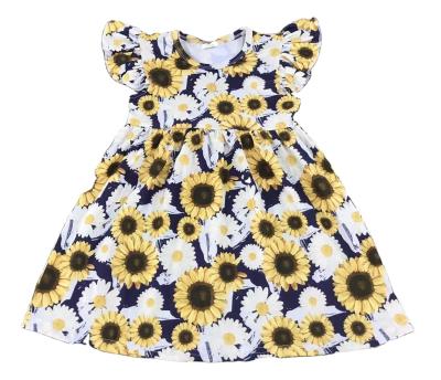 China 2021 polyester/cotton dress babies beautiful and elegant high quality cheap wholesale skirt sunflower printing dress kids clothes for sale