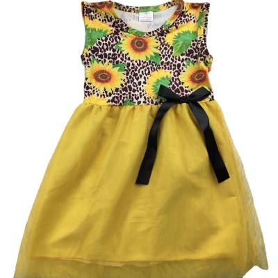 China Wholesale High Quality Polyester/Cotton Children's Clothing Girls Boutique Skirt Sunflower Print Princess Skirt Babies Dress for sale