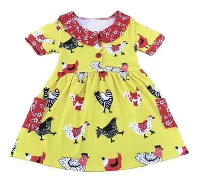 China New style polyester/cotton summer boutique little girl dress rooster doll collar dress yellow wholesale for sale