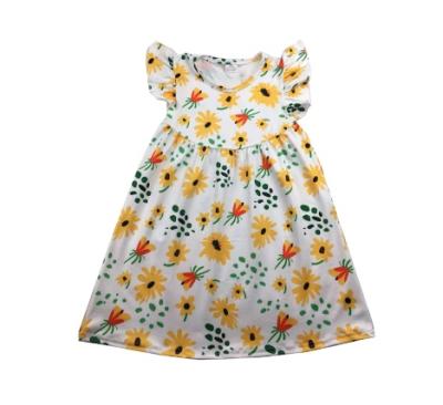 China 2021 Wholesale Polyester/Cotton Casual Dress Baby Dress Summer Wear Child Pearl Floral Print Dress for sale