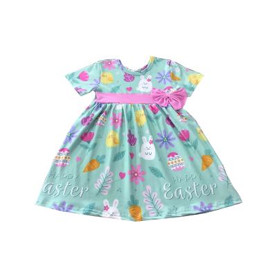 China new Anti-wrinkle Easter girl dress with bow short sleeve dress for girl kids summer good quality dress for sale