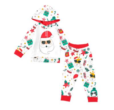 China Wholesale Polyester / Cotton RTS Baby Suits Red Santa Claus Head Printed Christmas Outfit Costume Girls Set for sale