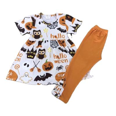 China Wholesale Polyester/Cotton Halloween Children's Clothing Kids Clothes Short Sleeve Top And Panty Girl Outfits Comfortable for sale