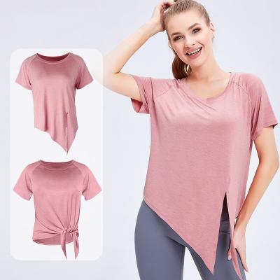 China Spring Summer Breathable Hot Selling Running Shirts Women Sweated Workout Yoga Wicking Quick Dry Soft Recycled Tops for sale