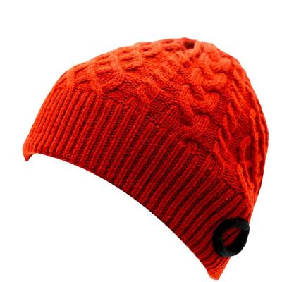 China Picture HAT RIBBED CASUAL KNITTED WOMEN'S CABLE WINTER HAT WARM RED COLOR CAPS WITH EAR MUFF for sale