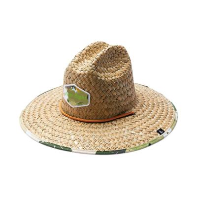 China JOINT Custom Sublimation Printing Patch Logo Wide Brim Paper Natural Straw Cap Beach Surf Lifeguard Straw Hat for sale