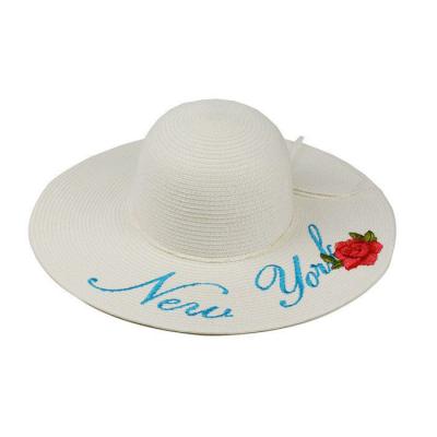 China Factory Common Custom Embroidery Straw Hat Stitches Female Sun Floppy Hats for sale