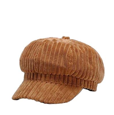 China Custom Made Striped Corduroy Newsboy Hat Beret Hat Winter Women Beret Hat Hats for sale