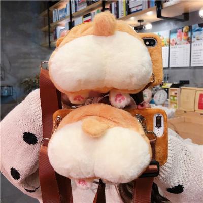 China Anti-fall Factory Price Corgi Clips Cross - Body Cell Phone Case For iPhone 12 11 Pro XS Max X XR 8 7 6 6S Plus Cool 3D Fur Cell Phone Bags for sale