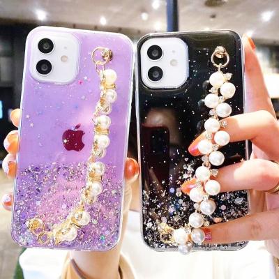 China Free Shipping Anti-fall Pearl Wristband Mobile Cover For iPhone 12 Pro Case 11 Max Mini Fashion Shockproof Cell Phone Case for sale