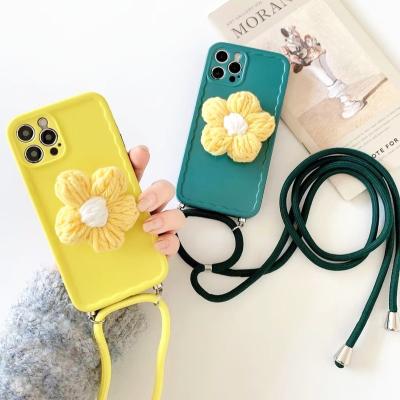 China Flower Strap Shockproof Free Shipping Mobile Cover For iPhone 12 Pro Max Mini Fashion Shockproof Lanyard Kickstand Cell Phone Case for sale