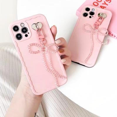 China free shipping Anti-fall tassel mobile cover for iPhone 12 pro case Max Mini Fashion Shockproof Strap Pink cell phone case for sale