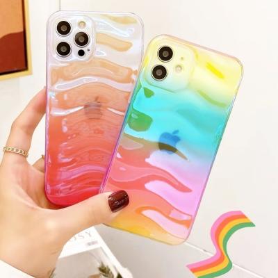 China Free Shipping Anti-fall 3D Wave Color Mobile Cover For iPhone 12 Pro Case Max Mini X XR XS Color Mobile Phone Case Beautiful for sale