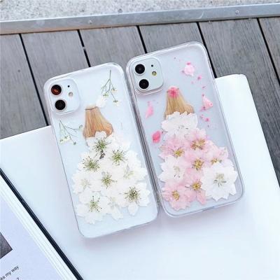 China Girl Flower Hair Shockproof Free Shipping Mobile Cover For iPhone 13 12 Pro Case 11 Max Mini X XR XS Dry Flower Cell Phone Case for sale