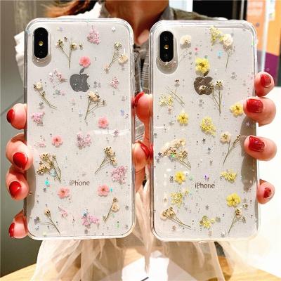 China Free Shipping Clear Anti-drop Phone Case For iPhone 13 12 11 Pro X Max XR XS 8 7 6 Plus Transparent TPU Flower Acrylic Phone Case for sale