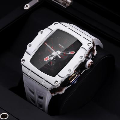 China Fast Shipping Luxury Premium Carbon Fiber Protective Case Water Resistant Design Watch Case For Apple Smart Watch With Silicone Strap for sale