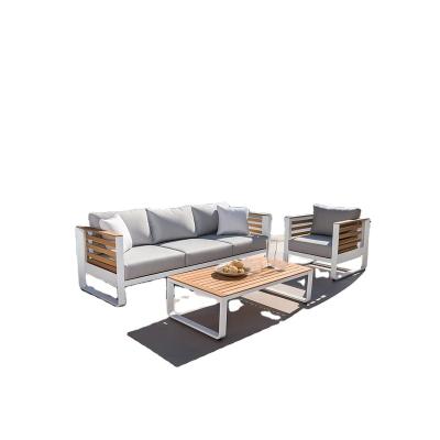 China 2023 new style outdoor aluminum teak furniture leisure 3 seater sofa garden sofa set eco-friendly\UV resistant\water proof\weather resistant for sale