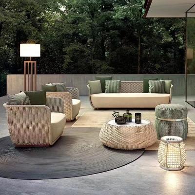 China Customized Luxury Rope Woven Sectional Set Eco-Friendly Heavy Duty\UV Resistant\Water Proof\Garden Rope Sofas Villa Resort Furniture Garden Factory Weather sofa for sale