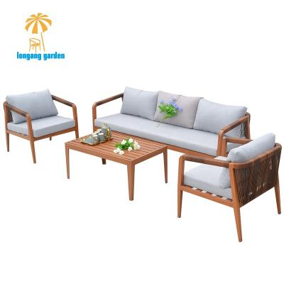 China Luxury Hotel Outdoor Furniture UV Resistance Villa Sales Garden Rope Sofa Set Woven Rope Aluminum Sofa Set for sale