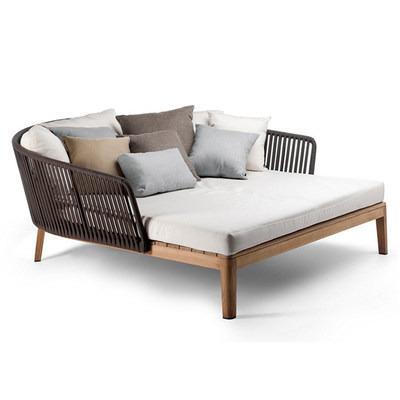 China High End Modern Outdoor Wood Patio Garden Patio Wood Sofa Couch UV Resistance Waterproof Rattan Daybed for sale