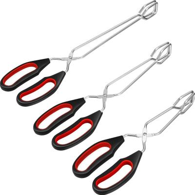 China Stocked Non Slip Stainless Steel Grill Food Clip BBQ Tool Salad BBQ Shear Scissors Cooking Tongs for sale