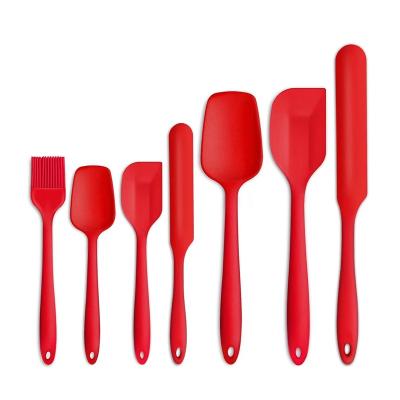 China 7 Pcs Durable Red Heat Resistant Rubber Spatulas Baking Utensils For Cookware Non-Stick Baking Spatula Sets for sale