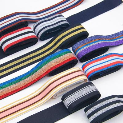 China Gold Colored Rubber Band 40MM Striped Nylon Elastic Shoulder Straps Bottom Straps For Webbing Garment Sewing DIY Clothes Accessories for sale