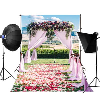 China Romantic Outdoors Wedding Seamless Rose Backdrops For Photo Studio Seaside Mansion Photography Background for sale