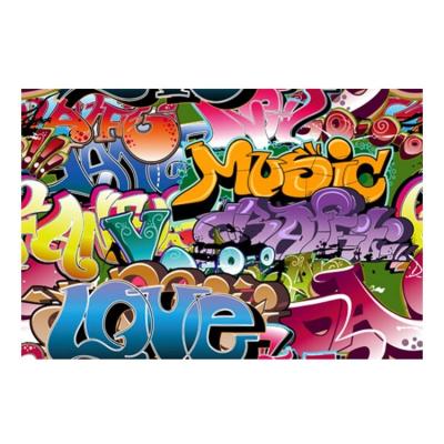 China Customization Graffiti Wall Hip Pop Style Party Art Stage Photo Booth Seamless Photography Backdrop for sale