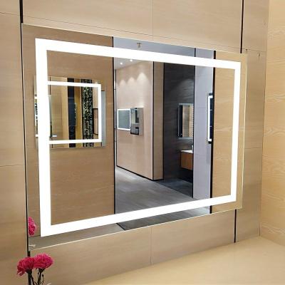 China Wall Mount Hotel Shower Wash Basin Bath Custom LED Illuminated Decorative Bathroom Lighted Vanity Mirror for sale