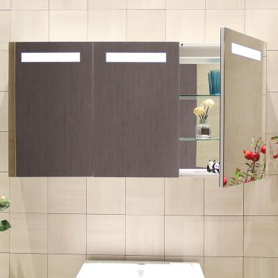 China High Quality Outdoor Wall Mounted LED Mirrored Three Doors Bathroom Mirrored Illuminated Three Doors Bathroom Cabinet for sale