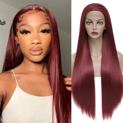 China Yaki X-TRESS Burgundy Red Color 13X3 Part Hair Free Wig For Long Straight Synthetic Lace Front Wigs Heat Resistant Fiber Women Color for sale