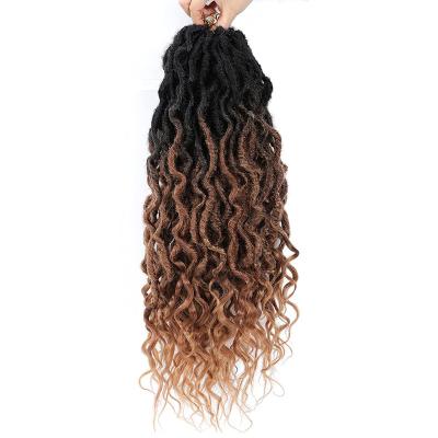 China Afro Curly Wave X-TRESS Ombre Brown Faux Locs Crochet Braiding Hair For Black Women Goddess Locs Synthetic Braids 12strands/pack 26inches for sale