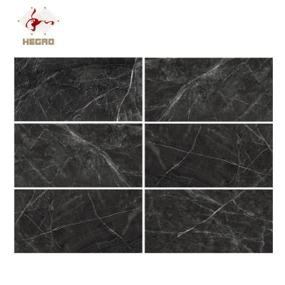 China High Safety 750x1500mm Fashion Tiles Large Format Black With White Veins Marble Look Porcelain Tile for sale