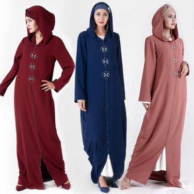 China 2021 New Multicolor Crystal Hand Embroidery Custom Modest Islamic Clothing Middle East Morocco Women Long Dress With Hat Muslim Dress Abaya for sale