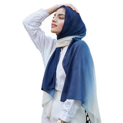 China Ombre Airy Gauzy Women elegant soft feeling dip dye woven polyester bubble chiffon supplier tudung bawal shawl printed hijab for sale