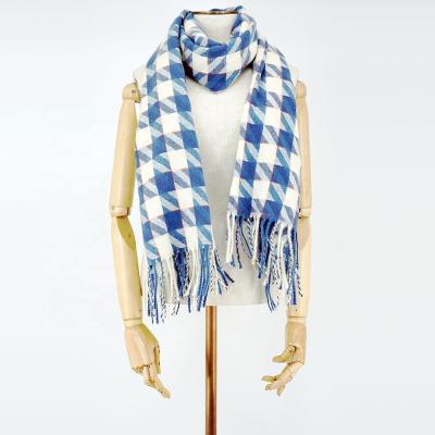 China Hot Sale Woven Big Houndtooth Polyester With Check Lines Chat Dye Winter Designer Scarf For Stylish Women for sale