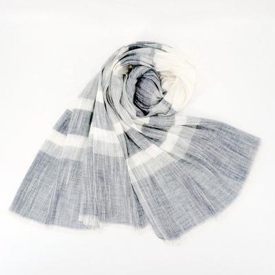 China Summer woven hijab shemagh cotton squishy scarf in light ivory wide cotton stripe Slubby navy spring for sale