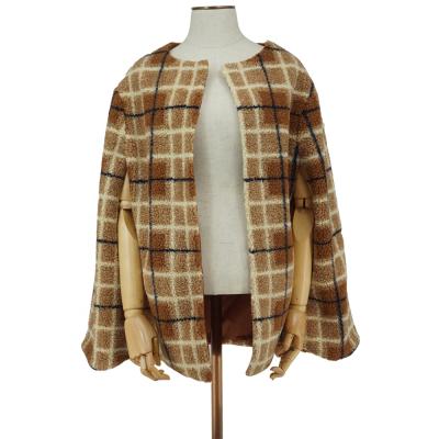 China Elegant Gorgeous Wool Plaid Plush Women Faux Fur Wool Cape Stole Poncho Shawl for sale