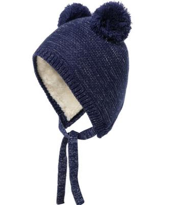 China New Picture Solid Colors With Shinny Blue Cute Yarn Baby Kids Winter Beanie Hat for sale