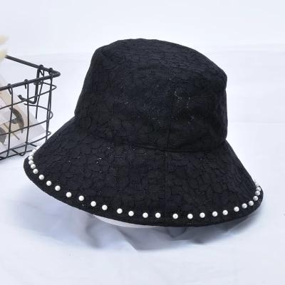 China Sun Hat Women Lace Up Bucket Flower Embroidery Flower Sun Hat Fisherman Summer Sun Block Parasol Bead Hat for sale