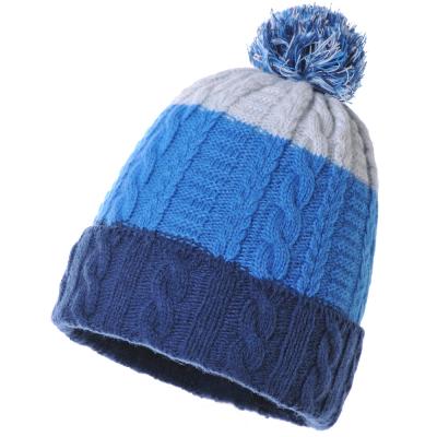 China Striped Stylish Multi Color Moss Stitch Textured With Fleece Lining Knit Beanie Hat for sale