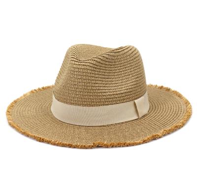 China Large Wide Brim Panama Women Ladies Summer Striped Handmade Floppy Fedora Hats Packable Sun Straw Hat for sale