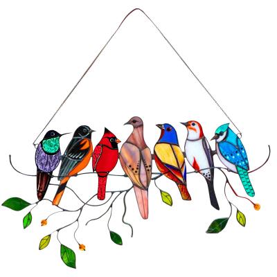 China Modern Stained Scandinavian Mothers Day Gifts Wall Hanging Bird Window Hanging Decor Acrylic Room Accessories Birds for sale