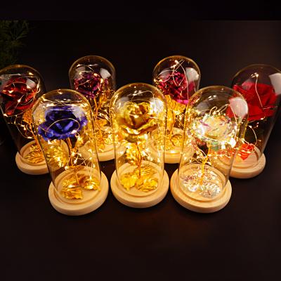 China Europe Rose LED Light Artificial Eternal Beauty The Beast in Glass Cover Christmas Home Decor for Mother Valentines Day New Year Gift for sale